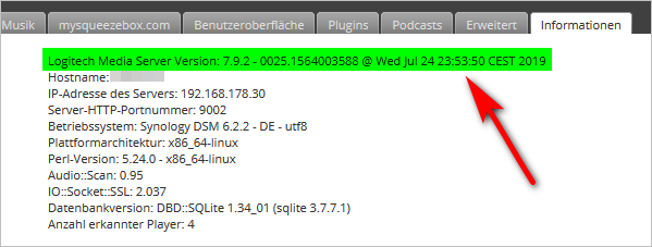 Logitech Media Server 7.9.2 auf Synology DS 218+