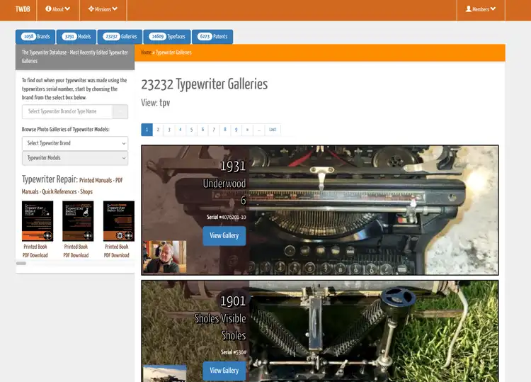 Screenshot von The Typewriter Database